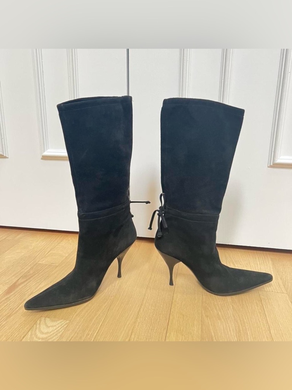 vintage 90s miu miu black suede heeled boots